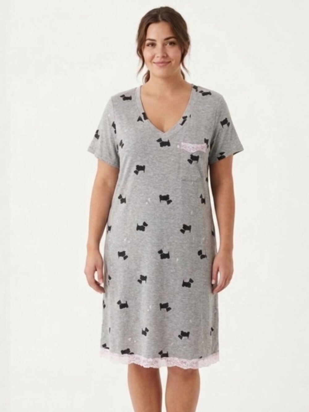 Laura Ashley Scottie Dog V Neck Sleep Shirt- Sz. Med
